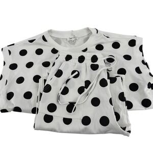 Sewn + Seen Women White Black Polka Dot French Terry Top and Pants Set Large